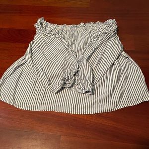 Off the shoulder blue and white top